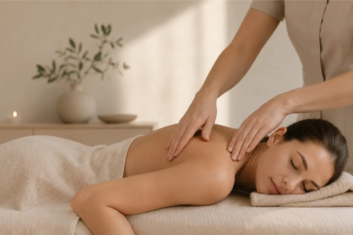 Woman relaxing face-down on a spa massage table